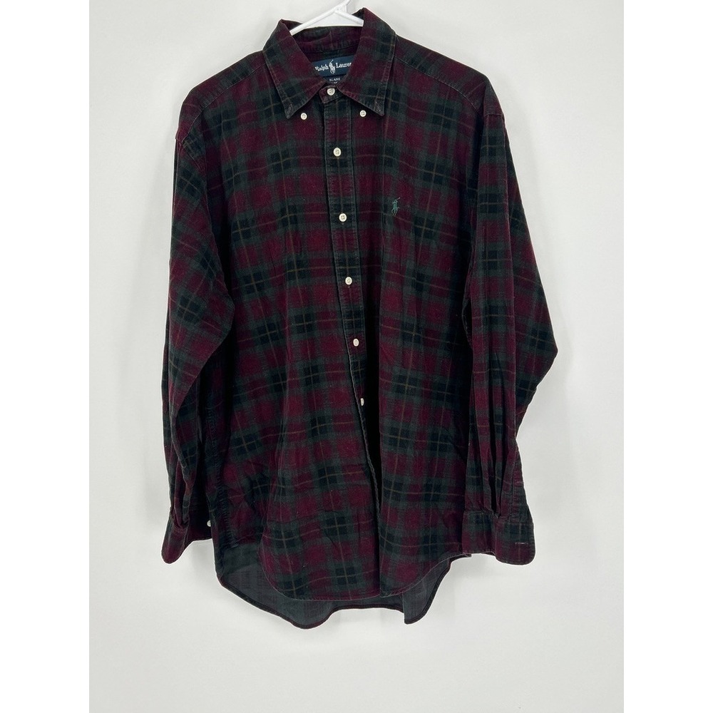 Ralph Lauren Blake Mens M Plaid Flannel Corduroy Burgundy Green Preppy Old Money